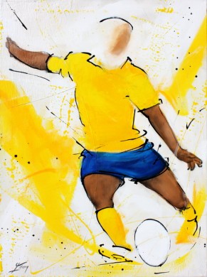 Art sport rugby : Peinture sur toile du buteur auvergnat de l'asm marquant 3 points aprés une pénalité réussie lors d'un match de rugby de TOP 14