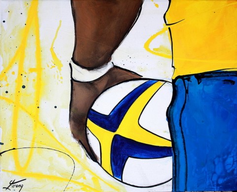 Art sport rugby : Peinture sur toile du talonneur auvergnat de rugby de l'ASM avant son lancer en touche