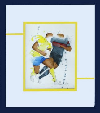 Art sport rugby : aquarelle d'un match de rugby entre l'ASM et le stade toulousain