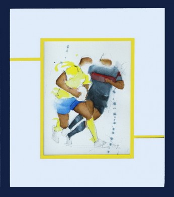 Art sport rugby : aquarelle d'un match de rugby entre l'ASM et le stade toulousain