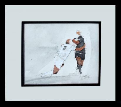 Art sport rugby : Aquarelle encadrée d'un match de rugby des All Blacks