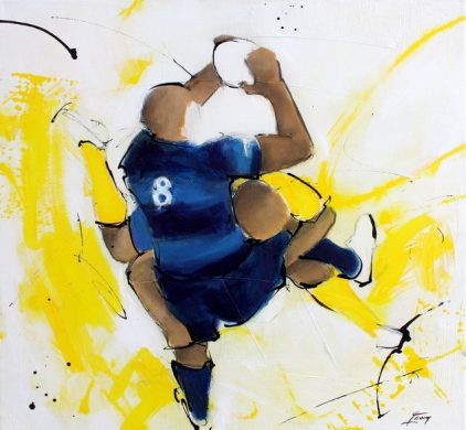 Art Sport Rugby : Peinture sur toile d'un match de rugby entre le MHR de Montpellier et l'ASM Clermont Auvergne à L'altrad stdium