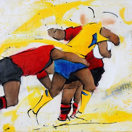 Art sport rugby : Peinture sur toile de la finale de TOP 14 2017 opposant le RCT (Rugby Club Toulonnais) à l'ASM Clermont Auvergne pour la conquête du bouclier de Brennus