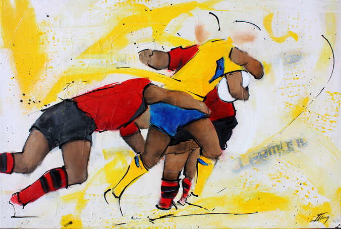 Art sport rugby : Peinture sur toile de la finale de TOP 14 2017 opposant le RCT (Rugby Club Toulonnais) à l'ASM Clermont Auvergne pour la conquête du bouclier de Brennus