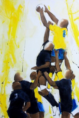 Art sport rugby : Peinture sur toile d'une touche lors d'un match de rugby