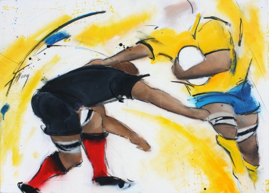 Art sport rugby : Peinture sur toile du raffut d'un rugbyman de l'ASM face à Toulouse