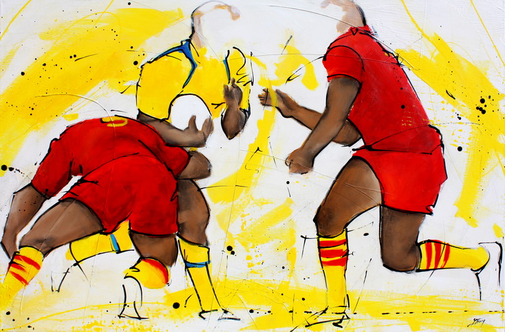 Art sport rugby : Peinture sur toile de la finale de TOP 14 gagnée par l'ASM face à l'USAP le 28 mai 2010