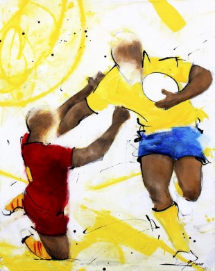 Art sport rugby : Peinture sur toile de la finale de TOP 14 USAP ASM gagnée par l'ASM le 28 mai 2010