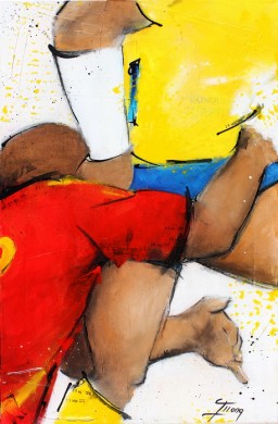 Art sport rugby : Peinture sur toile de la finale de TOP 14 gagnée par l'ASM face à l'USAP le 28 mai 2010