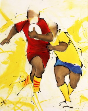Art sport rugby : Peinture sur toile de la finale de TOP 14 gagnée parl'USAP face à l'ASM en 2009