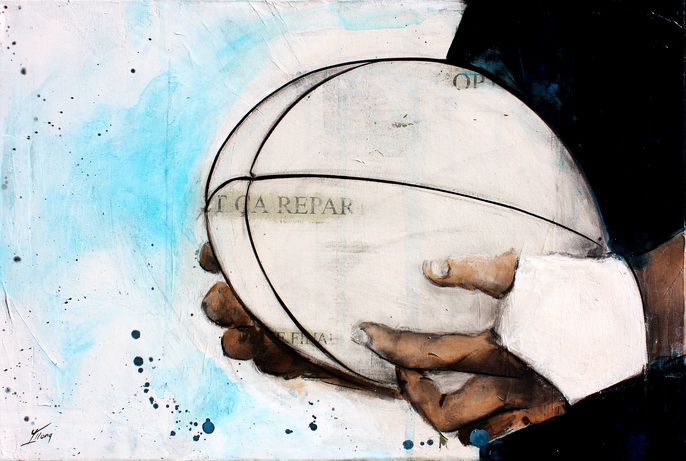 Art sport rugby : peinture sur toile d'un ballon de rugby