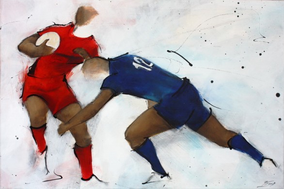 Art Sport Rugby : Peinture sur toile du crochet d'un joueur du RCT (Rugby Club Toulonnais) face au CO (Castres Olympique) lors d'un match de Rugby