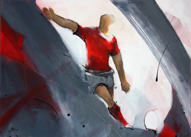 Art Sport Rugby : Peinture sur toile du joueur du RCT de légende Jonny Wilkinson lors d'une tentative de transformation au Stade Mayol