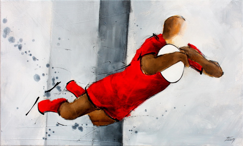 Art Sport Rugby : Peinture sur toile d'essai spectaculaire du RCT (Rugby Club Toulonais) lors d'un match au Stade Mayol