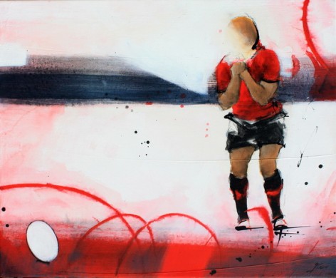 Art Sport Rugby : Peinture sur toile du joueur du RCT de légende Jonny Wilkinson lors d'une tentative de transformation au Stade Mayol