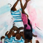 Art Sport Rugby : Peinture sur toile d'une touche à l'occasion du derby parisien opposant le racing 92 au stade francais à Jean Bouin lors d'un match de rugby