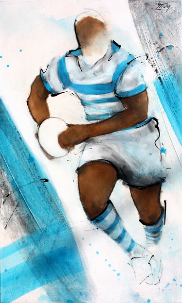 Art Sport Rugby : Peinture sur toile d'un joueur de rugby du Racing 92
