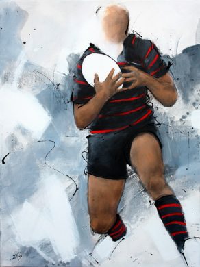 Art sport rugby : Peinture sur toile d'un joueur de rugby du Stade Toulousain lors d'un match à Ernest Wallon