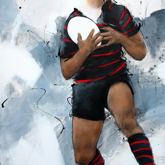 Art sport rugby : Peinture sur toile d'un joueur de rugby du Stade Toulousain lors d'un match à Ernest Wallon