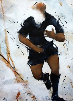 Art sport rugby : peinture sur toile de la légende All Blacks Richie Mc Caw lors d'un match de rugby