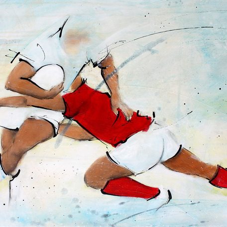 Rugby sports art: Painting on canvas - Wales vs England - 6 nations - Lucie LLONG, artist of movement