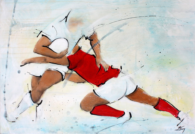 Rugby sports art: Painting on canvas - Wales vs England - 6 nations - Lucie LLONG, artist of movement