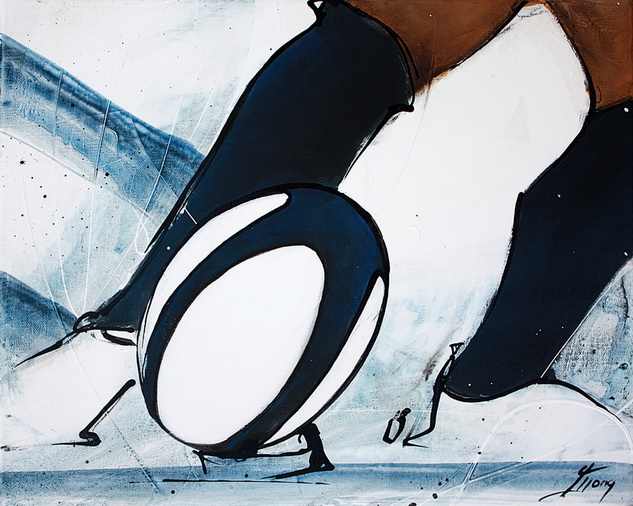 Coup de pied d'un joueur de rugby des all blacks de Nouvelle Zélande en peinture | Tableau de sport par Lucie LLONG, artiste peintre du mouvement