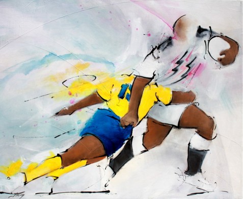 Tableau art Sport Rugby : Peinture sur toile d'un match de rugby entre l'ASM et le Stade Français au Stade de France