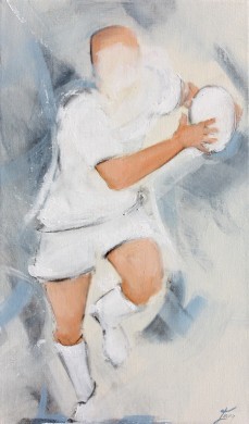 Art SPORT rugby : Peinture sur toile d'un joueur de rugby en maillot blanc