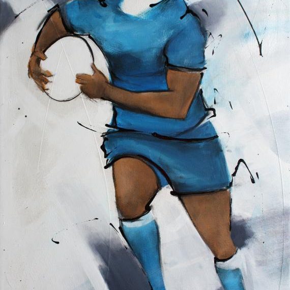 Art SPORT Rugby : Peinture sur toile d'un rugbyman du Castres olympique (CO) sur le stade Pierre Antoine