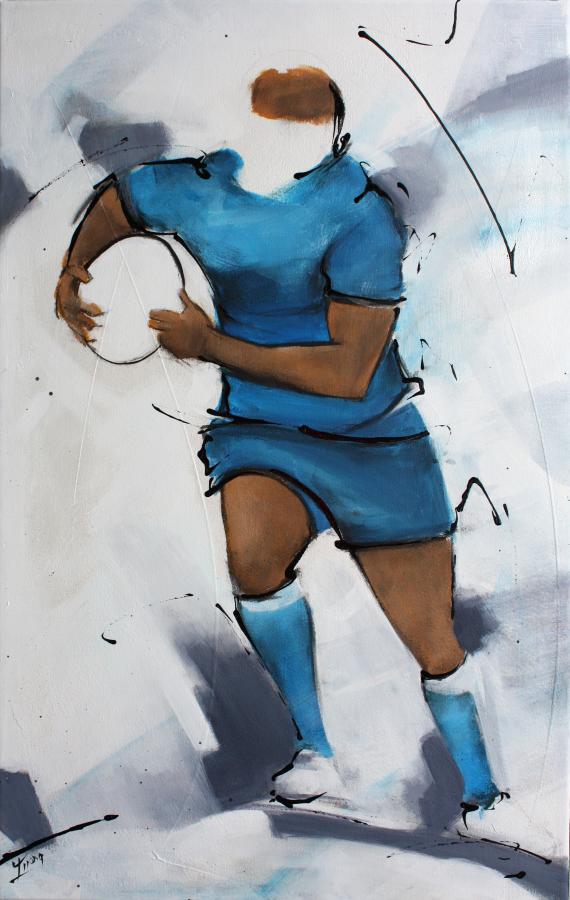 Art SPORT Rugby : Peinture sur toile d'un rugbyman du Castres olympique (CO) sur le stade Pierre Antoine