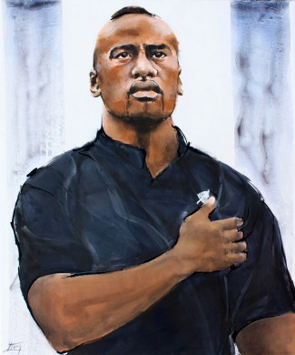 Painting art sport rugby : the legend all blacks jonah lomu by Lucie LLONG, artist of movement