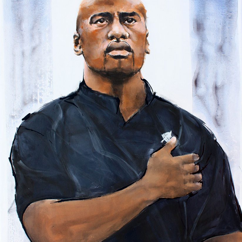 Painting art sport rugby : the legend all blacks jonah lomu by Lucie LLONG, artist of movement