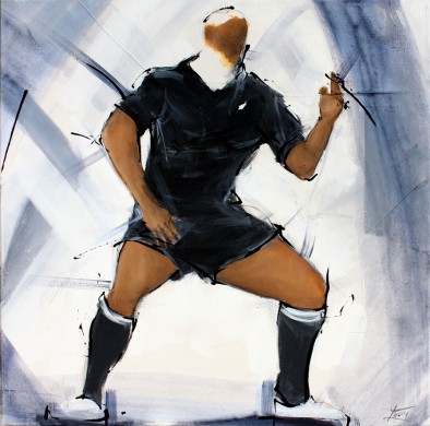 Painting art sport rugby : Painting of the legend all blacks jonah lomu performing Haka by Lucie LLONG, artist of movement