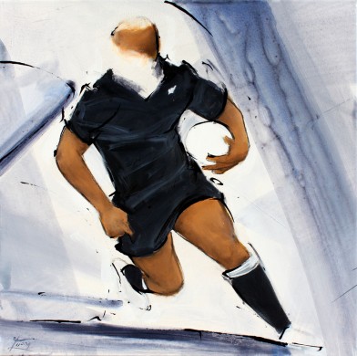 Painting art sport rugby: legend all blacks jonah lomu painting - a rugby match by Lucie LLONG, artist of movement