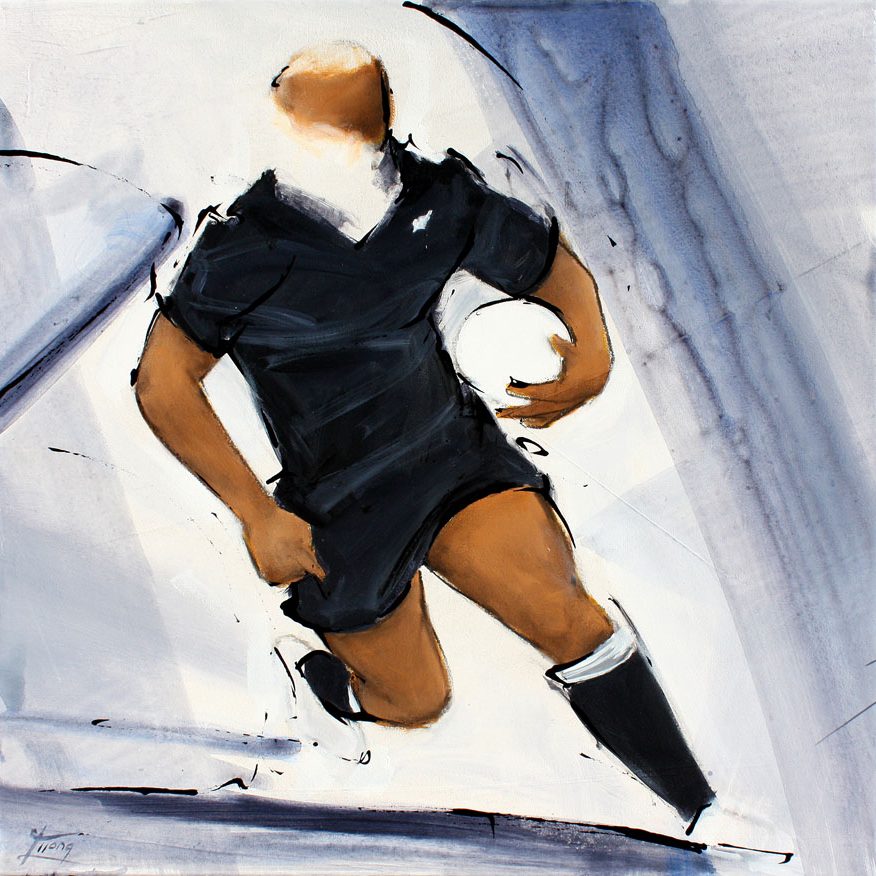 Painting art sport rugby: legend all blacks jonah lomu painting - a rugby match by Lucie LLONG, artist of movement