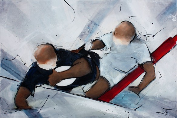painting art sport rugby: Canvas painting of the all blacks against England during a test match