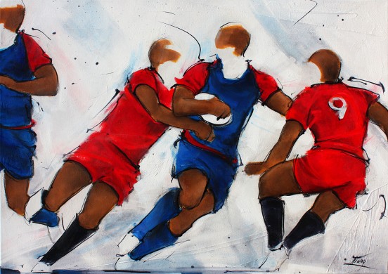 Tableau art sport collectif rugby : Peinture sur toile entre le FCG rugby et le RCT