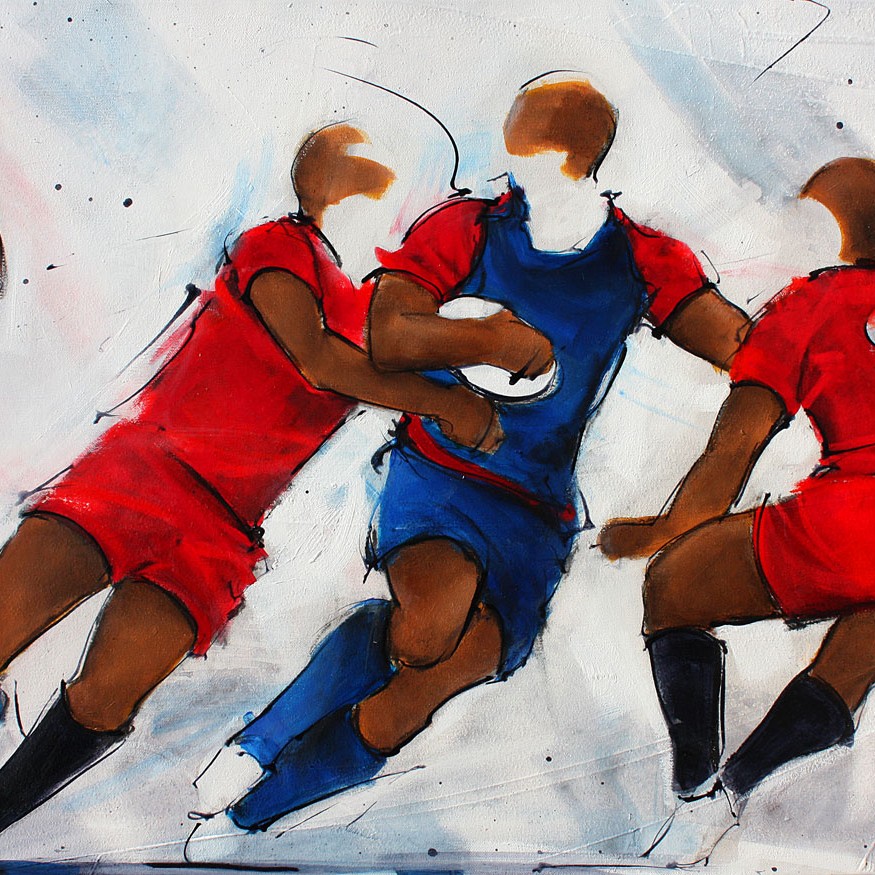 Tableau art sport collectif rugby : Peinture sur toile entre le FCG rugby et le RCT