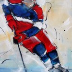 Tableau art sport collectif hockey sur glace : Peinture sur toile d'un jouer de hockey des bruleurs de loups de Grenoble