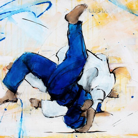 Tableau art sport judo : Peinture sur toile d'un combat de judo