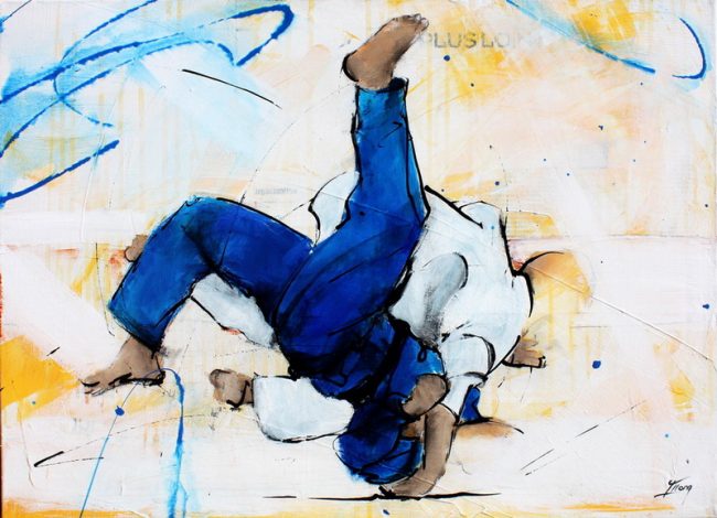 Tableau art sport judo : Peinture sur toile d'un combat de judo