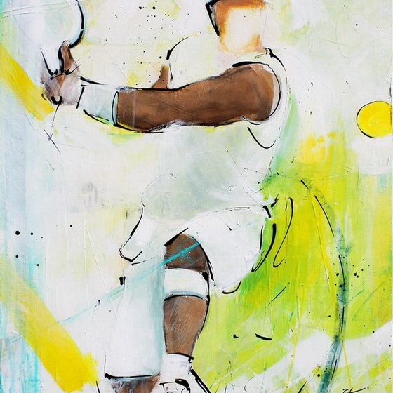 Tableau art sport tennis : Peinture sur toile d'un joueur de tennis faisant un revers à Wimbledon