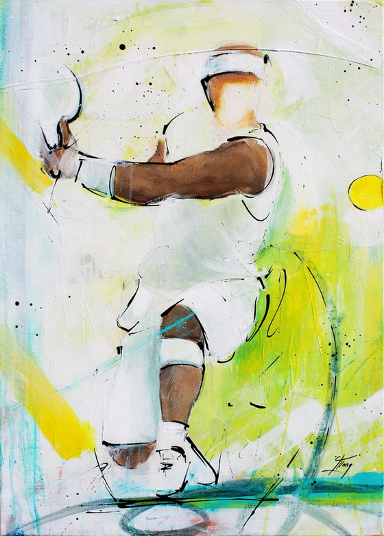 Tableau art sport tennis : Peinture sur toile d'un joueur de tennis faisant un revers à Wimbledon