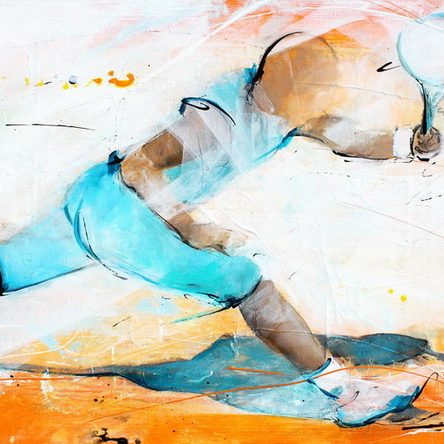 Tableau art sport tennis : Peinture sur toile représentant un match de tennis sur terre battue avec Rafael Nadal