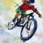 Art tableau sport vtt cycle cyclisme : Peinture sur toile sur le VTT (vélo tout terrain)