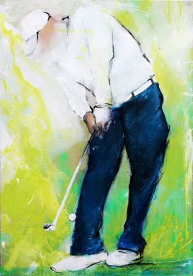 Art sport golf : Peinture sur toile d'un joueur de Golf réalisant un coup d'approche