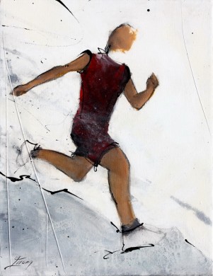 Art sport trail running: Painting of a runner on a winter trail