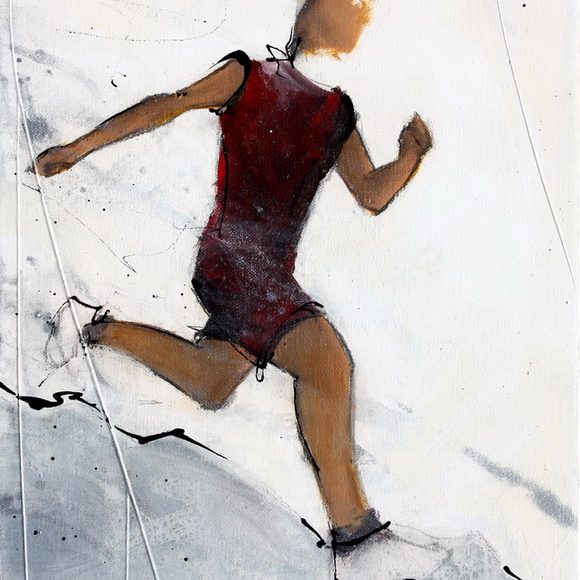 Art sport trail running: Painting of a runner on a winter trail