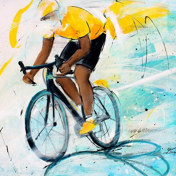 Art tableau sport vélo cycle cyclisme : Peinture sur toile sur le vélo de route et le tour de France